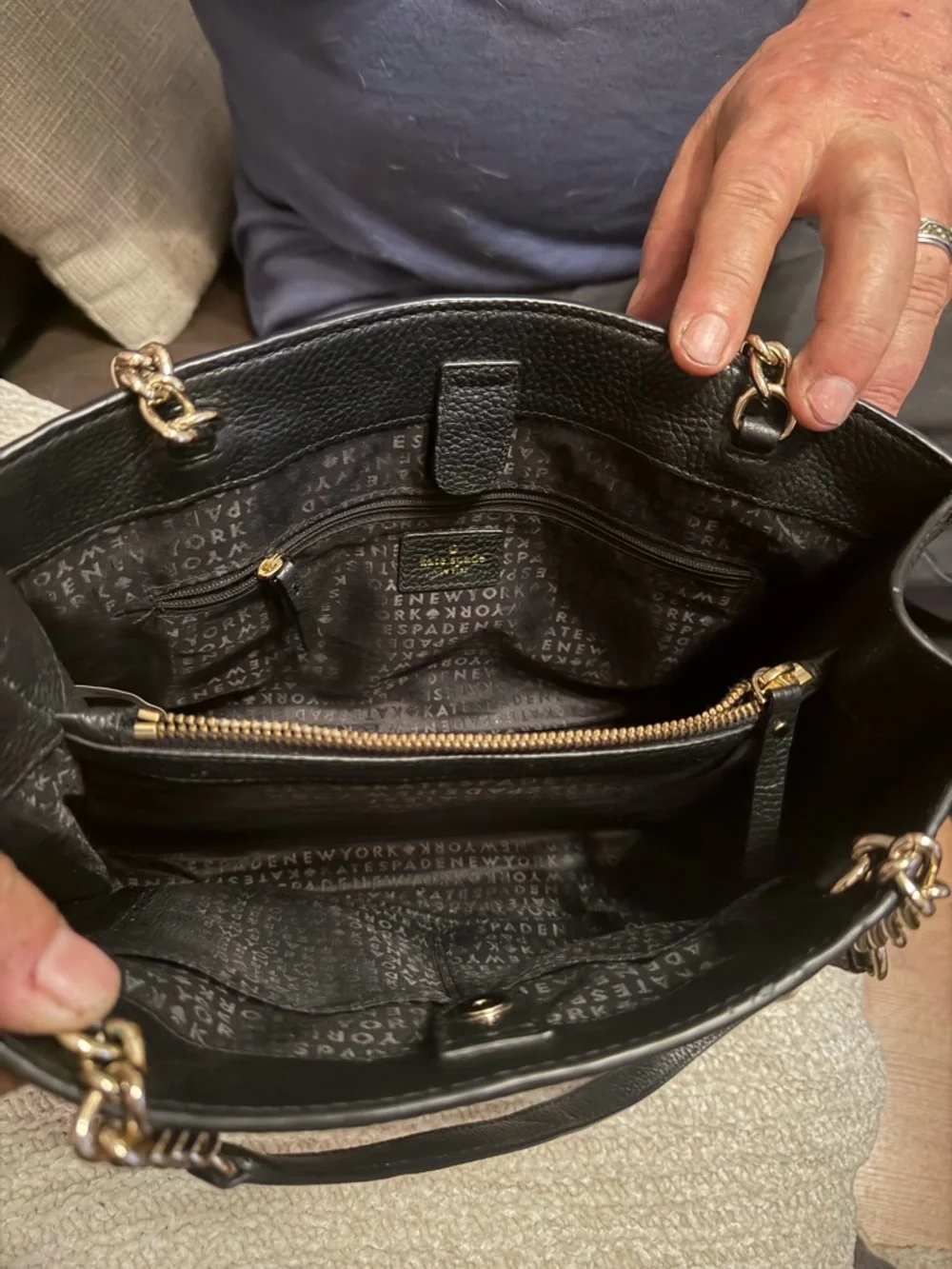 kate spade Black Tote with Cream Bow Accent